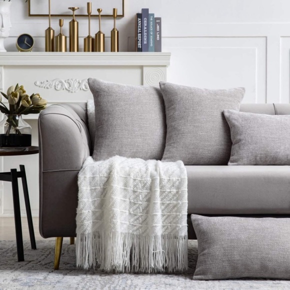 Luxury HomeRustic Farmhouse Light Grey Thick Chenille Throw Pillow Covers